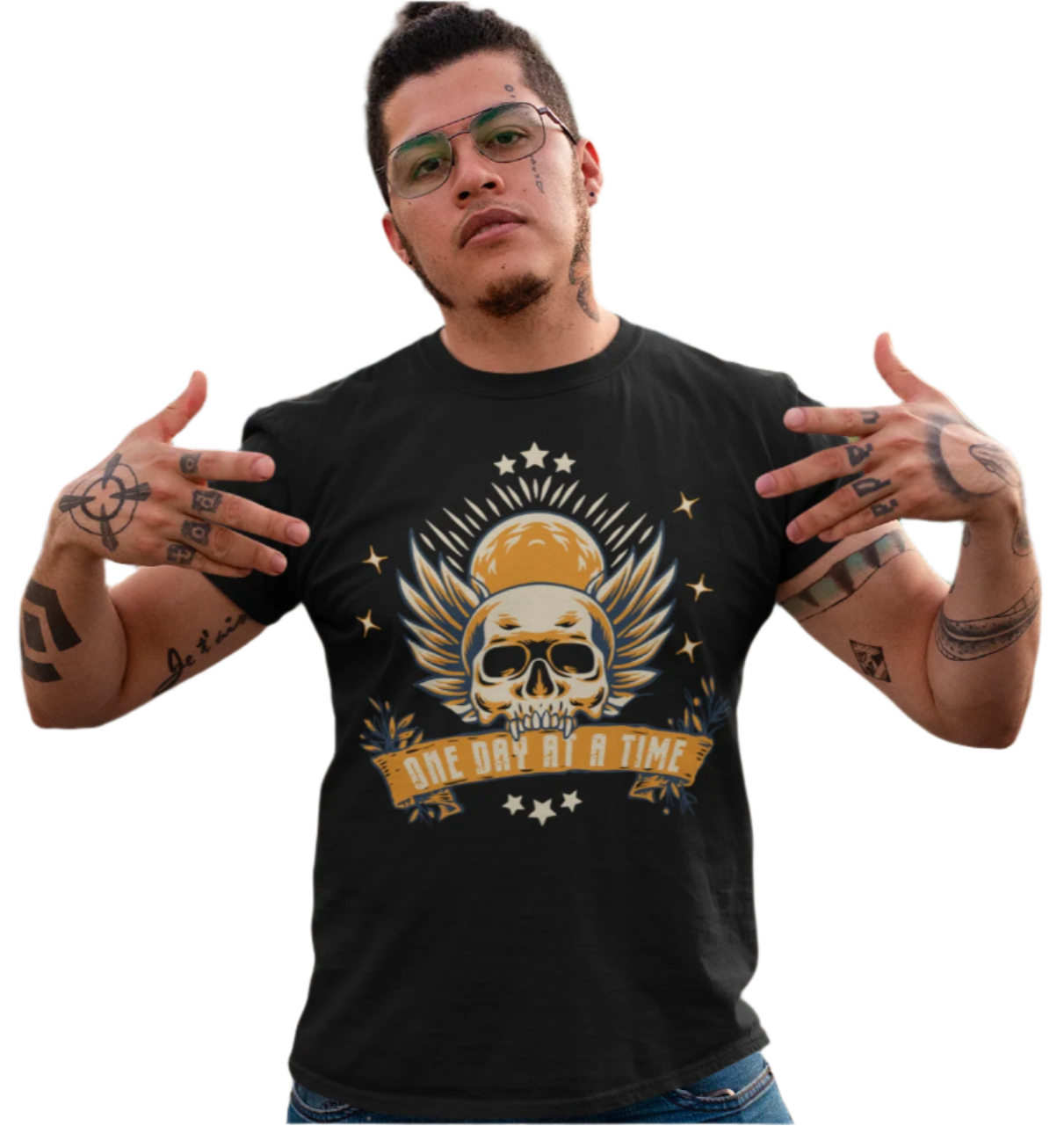 Recovery T-Shirt | Recovery Merch Store | One Day At A Time Winged Skull